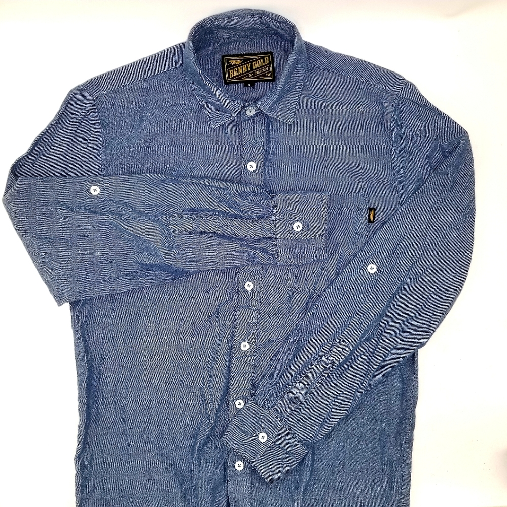Men's Benny Gold Long Sleeve Blue Shirt - Picture 5 of 9